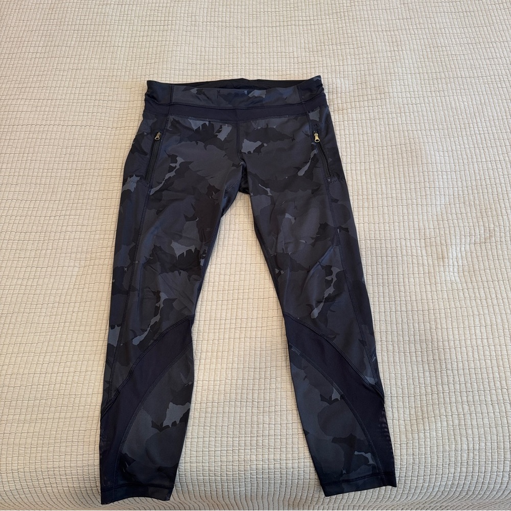 Lululemon Blue Camouflage Leggings with Zipper Detail